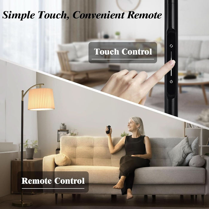 Modern Dimmable Floor Lamp with Fabric & Pleated Shades, Remote & Touch Control, Adjustable Brightness & Color Temperatures, Tall Standing Lamp for Living Room Bedroom Office (Black Gold)