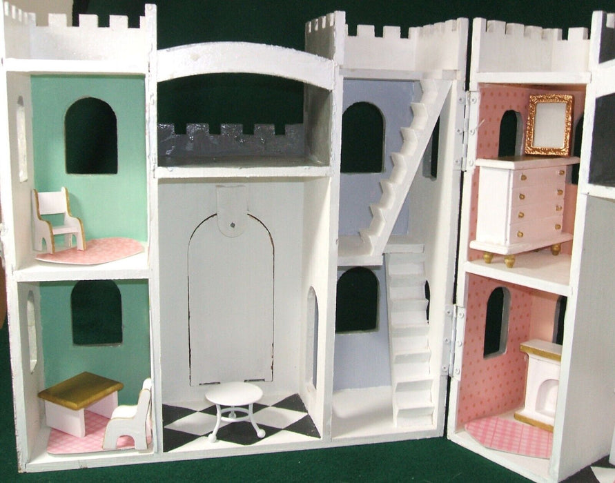 Wooden Castle Playhouse 13" X 13" X9" (13" X26' X4.5") with Handle and Furniture