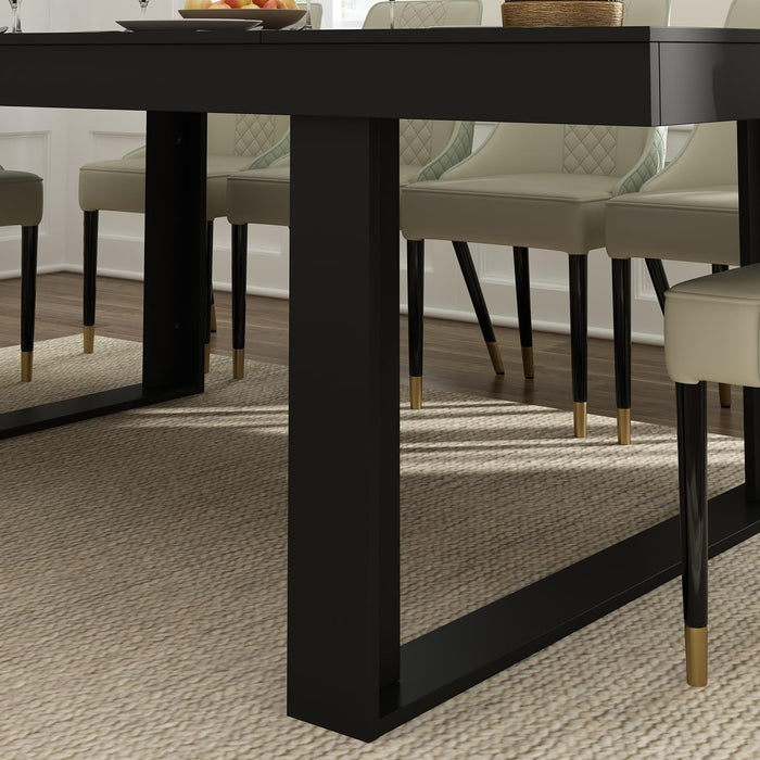 Dining Table for 8-10 People, 86.6-Inch Rectangular Wood Kitchen Table with Thicken Tabletop, Office Conference Room Table, Dining Room Living Room Table, Brown & Black