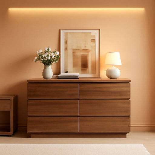 6 Drawer Dresser Walnut, Double Chest of Drawers