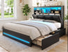 Full Size Bed Frame with 4 Storage Drawers and Headboard, Black