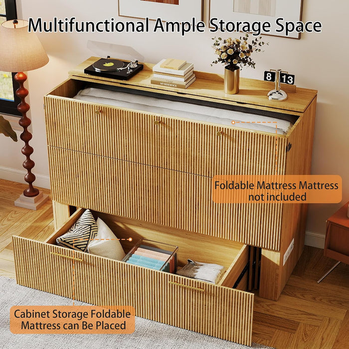 Fullsize Oak MurphyBed Cabinet With Integrated Charging