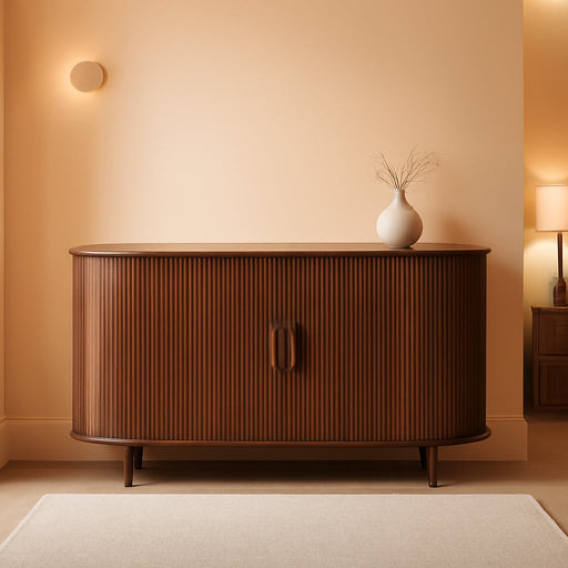 55" Sideboard Buffet Cabinet with Storage, Sliding Door & Adjustable Shelf, Modern Accent Coffee Bar Console Table for Kitchen, Entryway, Walnut