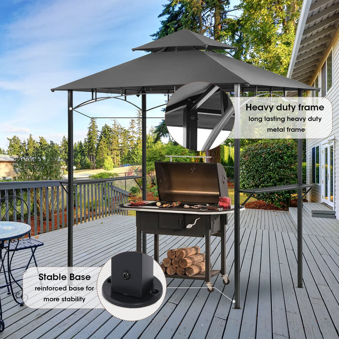 Outdoor Grill Gazebo Tent BBQ Canopy for Outdoor Grill Shelter BBQ Grill Gazebo Hardtop (L96 X W60 X H101 Inch) Grey