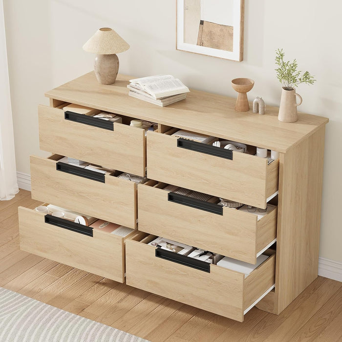 , Modern Closet Dresser Organizer with Embedded Handles Design, Wooden Chest of Drawers for Living Room, Nursery, Hallway - Natural