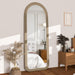 Full Length Mirror 56"X20" Arch Floor Mirror with Stand Arched Full Body Mirror Standing Hanging or Leaning against Wall for Bedroom Flannel Wrapped Wooden Frame Milk Tea