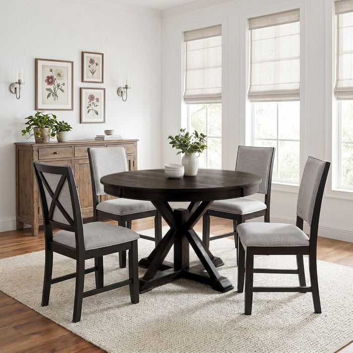 42"-54" Extendable Dining Table for 4-6 People Farmhouse Round/Oval Dining Room Table Solid Wood Kitchen Table with Cross Base, Only Table (Dark Brown)