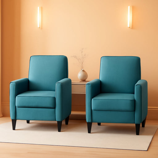 Emmie Fabric Recliner (Set of 2), Dark Teal, Dark Brown