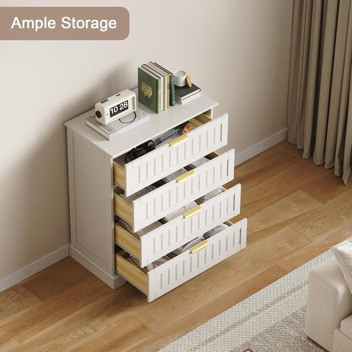 White 4 Drawer Dresser Modern Farmhouse Bedroom Storage Chest