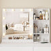 Vanity, Makeup Vanity Desk Set with Mirror & Light, Dressing Table Storage Lots with Power Strip, 3 Lighting Modes with Adjustable Brightness, 37 Inches (White) (White with Stool)