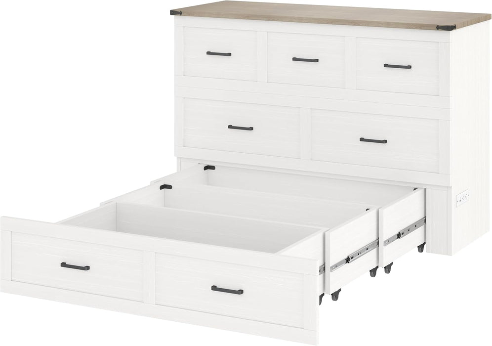 Murphy Bed Queen Size,Hideaway Wall Cabinet Bed with Charging Station and 1 Large Storage Drawer,Multi-Functional Foldable Platform Beds Frame,Can Be Folded,For Apartment,Bedroom,White