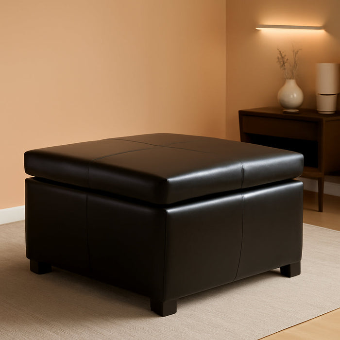 Forrester Brown Leather Square Storage Ottoman, 35 by 35 by 19