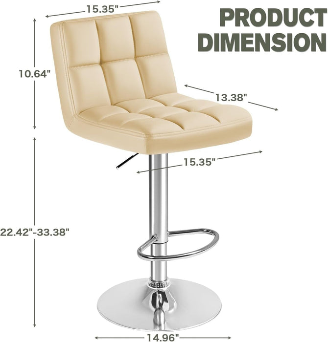 Bar Stools Modern Pu Leather Swivel Adjustable Hydraulic Bar Stool Square Counter Height Stool Set of 2 (Beige)