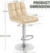 Bar Stools Modern Pu Leather Swivel Adjustable Hydraulic Bar Stool Square Counter Height Stool Set of 2 (Beige)