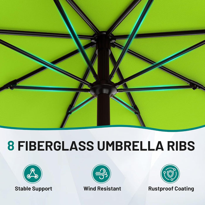 10 FT Outdoor Patio Umbrella, Patio Table Umbrella with Push Button Tilt and Crank, Outdoor Patio Umbrellas with 8 Fiberglass Ribs, Patio Umbrellas for Market, Garden, Pool (Apple Green)