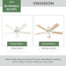52 Inch Indoor Ceiling Fan with LED Lights - White Ceiling Fan with Pull Chain, for Bedroom, Living Room, or Kitchen, Standard Mount, No Remote, 5 Blades - Swanson 50895, Fresh White