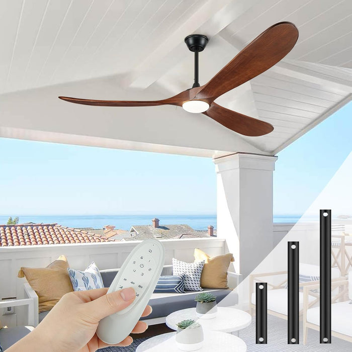52" Ceiling Fans with Lights and Remote Control, Outdoor Ceiling Fan with Lights High CFM Quiet 3 Blade Wood Walnut Fan, Propeller Ceiling Fan for Outdoor/Indoor,Deep Walnut