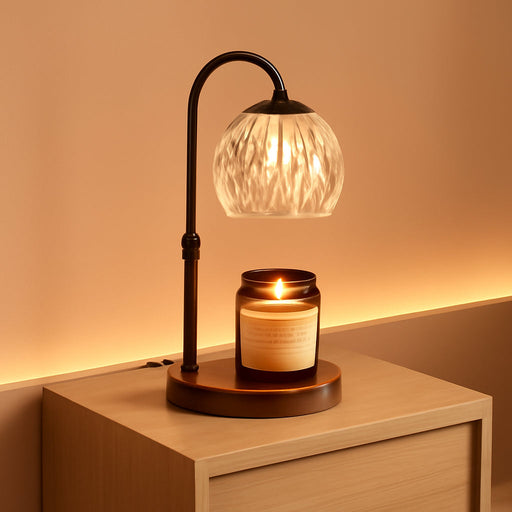 Candle Warmer Lamp, Glass Electric Wax Melter Warmer Lamp with Timer & Dimmer, Vintage Wax Warmer Adjustable Height Scented Candles, for Home Decor Gifts, Black