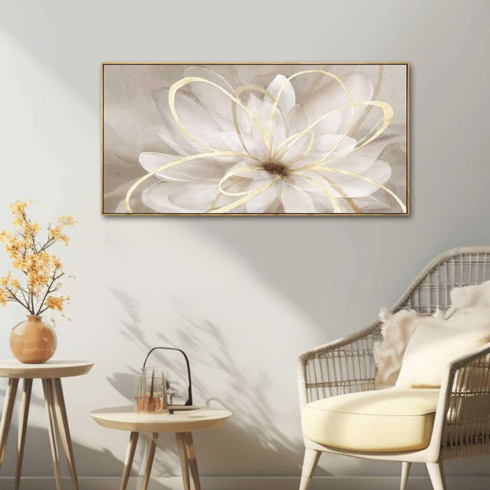 Framed Abstract Wall Art Gold Pictures Wall Decor Line Painting on Canvas 20"X 40" Contemporary Floral Artwork for Living Room Office Bedroom Aesthetic