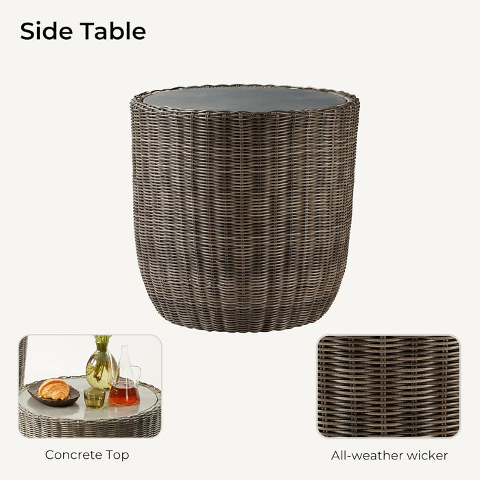 3 Pieces Patio Wicker Furniture Set, Outdoor Rattan Bistro Set with Removable Thickened Cushions, Fully Assembled(Gray Cushions with Brownish Gray Wicker)