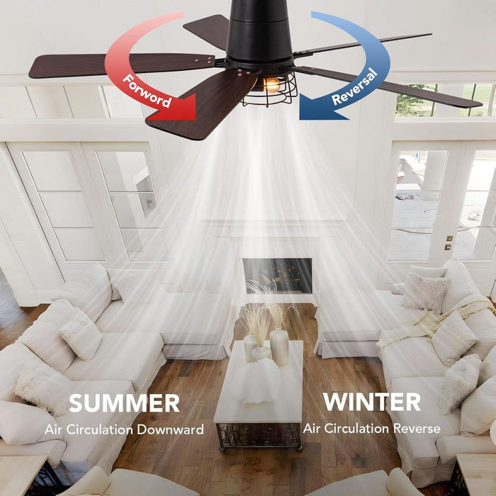 52 Inch Ceiling Fans with Lights, Farmhouse Ceiling Fan with Lights and Remote, Noiseless DC Motor, Black Flush Mount Ceiling Fan for Bedroom Living Room Indoor Outdoor