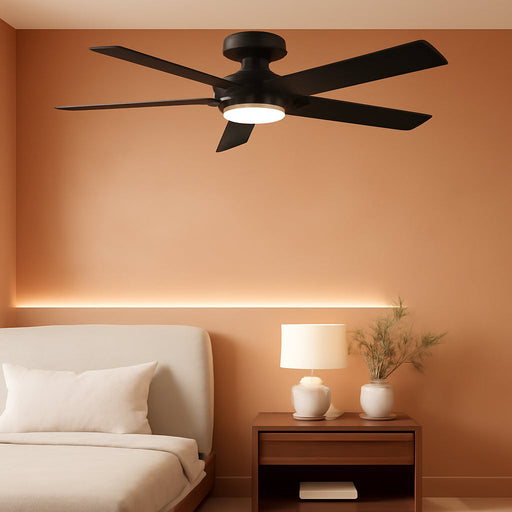 52 Inch Ceiling Fans with Lights, Flush Mount Low Profile Ceiling Fan with 6 Speeds & 3CCT, Smart Remote&App Control, Dimmable 24W LED Light, Quiet DC Motor for Living Room Bedroom,Black
