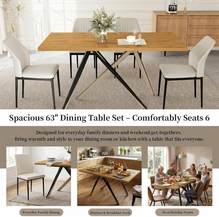 7-Piece Dining Table Set for 6, Oak Color Table with 6 Chairs