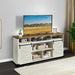 TV Stand for Tvs up to 75 Inches, Farmhouse Entertainment Center with Sliding Barn Doors, Console Table for Living Room, Rustic White and Honey Brown ULTV323W02