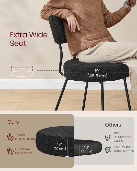 Boucle Dining Chairs Set of 2, Upholstered Kitchen Dining Room Chairs with Curved Backrest and Steel Frame, Modern Mid Century, Round, for Vanity, Living Room, Ink Black UKDC110B01