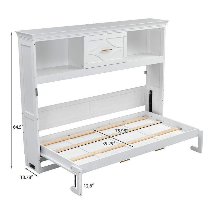Twin Murphy Bed With MultiCompartmental Storage White
