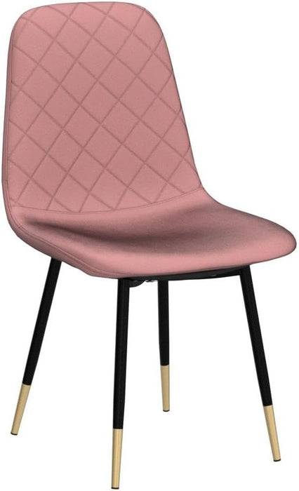 Velvet Dining Chairs Kitchen Plain Color Chair Upholstered Side Stools with Backrest Metal Legs Set of 4, Pink