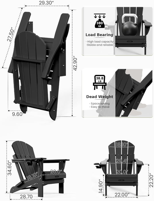 Folding Adirondack Chairs Patio Chairs Outdoor Adirondack Chair Weather Resistant Chair for Patio, Outside, Deck, Backyard, Fire Pit Chair, Campfire Chairs (Black)