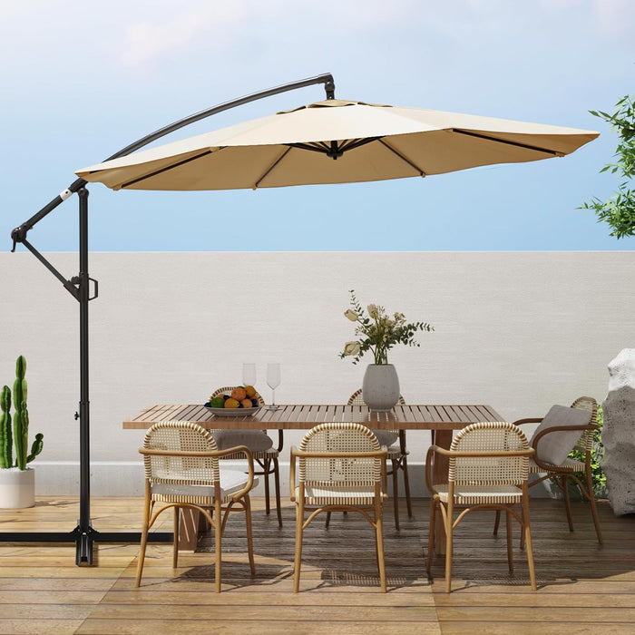 10Ft Patio Umbrellas Offset Outdoor Cantilever Hanging Umbrella W/Infinite Tilt, Fade Resistant Waterproof Recycled Fabric Canopy for Yard, Garden & Deck, Beige