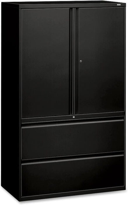 Brigade 800 Series Lateral File Cabinet with Storage, Letter/Legal, 2-Drawer, Black, 19 1/4" D