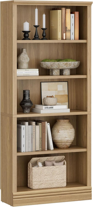 Oak 72.5-Inch Tall Bookshelf With Adjustable Shelves