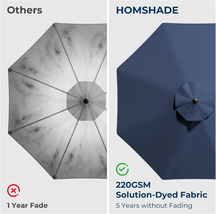 9FT Solar Patio Umbrella, 45° Easy Tilt Outdoor Table Umbrella