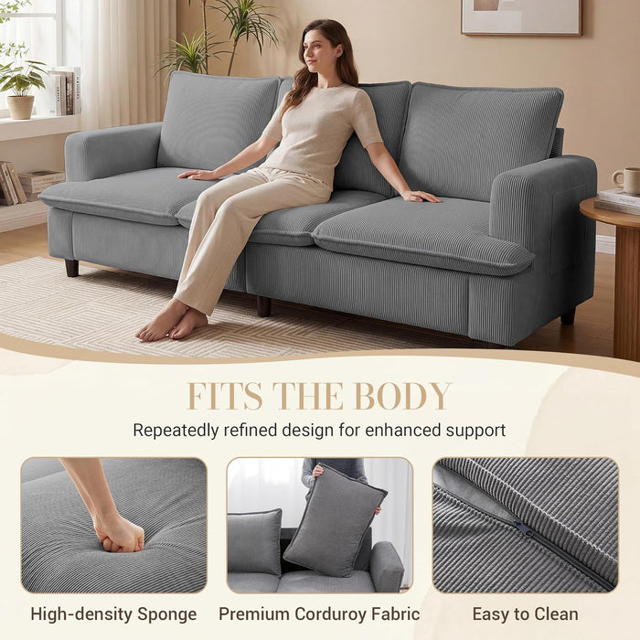 83 Inches CorduroyFabricUpholstery 3 Seater DeepSeat Sofa