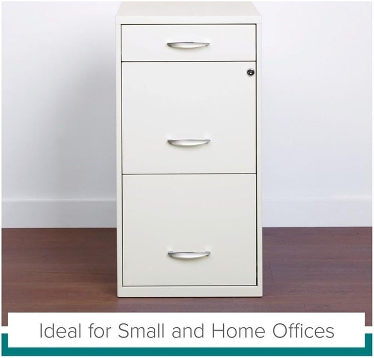 3-Drawer Metal Filing Cabinet, 27.32" H X 14.25" W X 18.00" D, Pearl White Finish, Locking Storage with Letter-Size File Drawers, Non-Porous Painted Steel for Home or Office