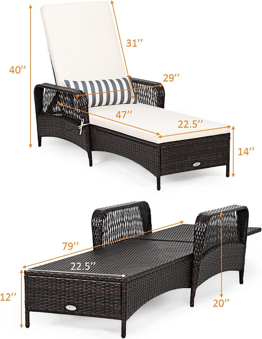 PE Rattan Chaise Lounge Chair, 6 Gear Adjustable Recliner with Armrest & Pillow, Wicker Outdoor Furniture for Deck, Patio (1, Brown)