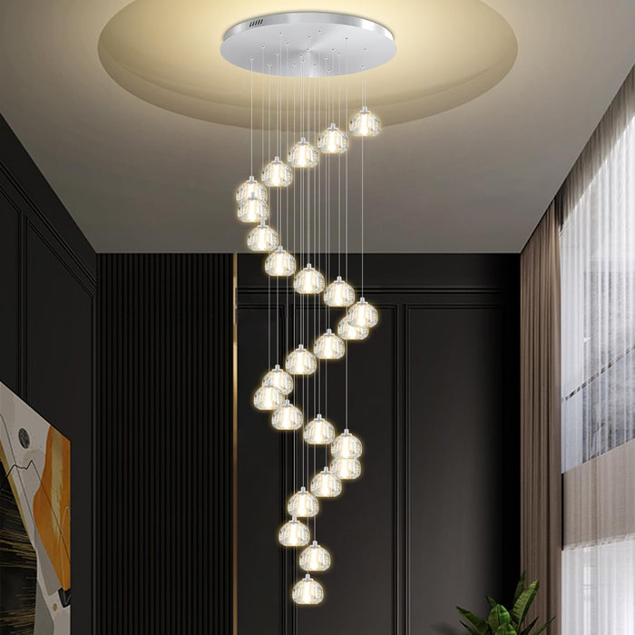 Crystal Ball Chandelier for High Ceiling Modern Glam Crystal Chandelier Lighting for Foyer Enterway Long Staircase 25 Light Silver