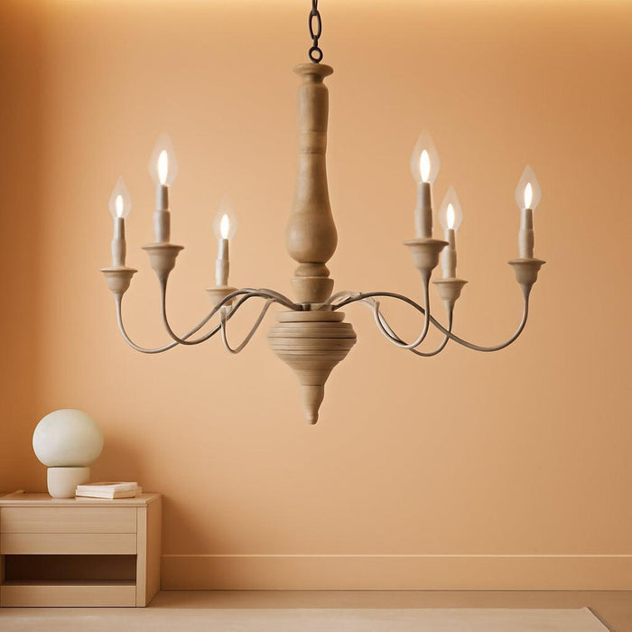 French Country Chandeliers Wood 6 Lights Rust Arms for Dining, Bedroom, Living Room and Bathroom, Brown Lamp Body Size:D29.5 Xh24.5