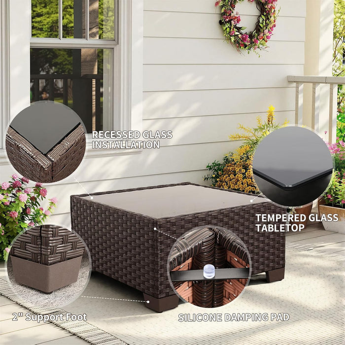 7 Pieces Wicker Patio Furniture Conversation Set Outdoor Sectional Sofa Glass Coffee Table with Non-Slip Cushions and Furniture Cover, Beige