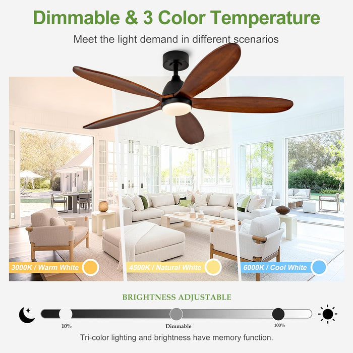 52Inch EnergySaving SolidWood Ceiling Fan Remote Lights