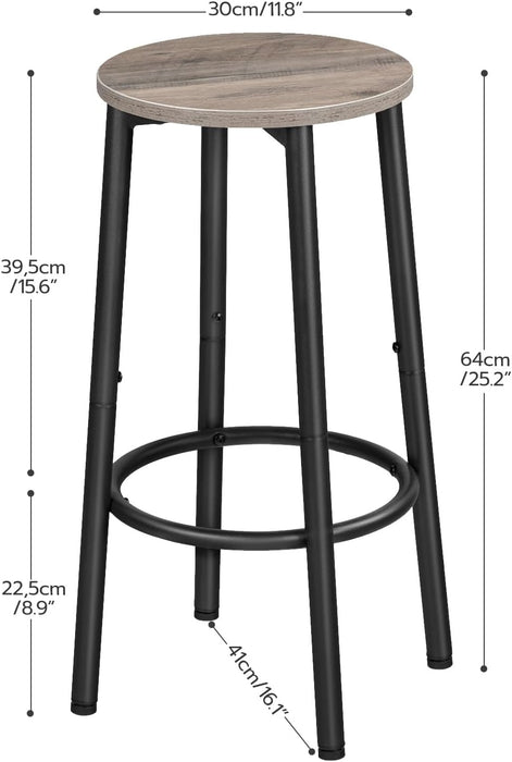 Bar Stools, Set of 2 Bar Chairs, Kitchen round Height Stools with Footrest, Breakfast Bar Stools, Sturdy Steel Frame, for Dining Room, Kitchen, Party, Easy Assembly, Greige BG03BY01
