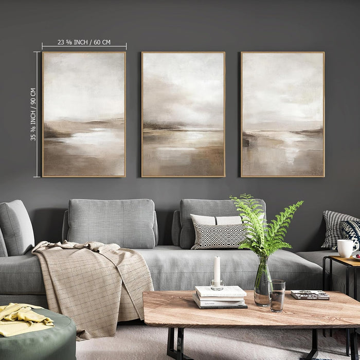 Neutral Abstract Landscape Canvas Art 24x36 Inches
