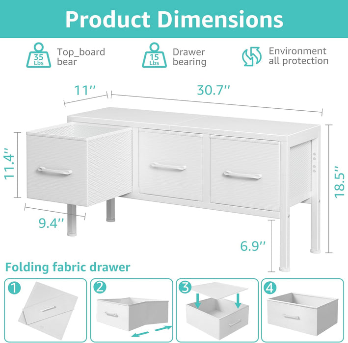 Closet Storage with 3 Fabric Drawers Small White Dresser for Closet Floor Organizer Dorm Bedroom