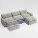 Sectional Sofa 3-Seat L-Shaped Sofa with Reversible Toffee Chair Movable Footrest Sofa,Gray