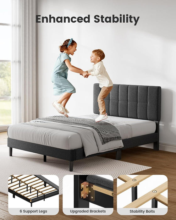 Full Bed Frame Upholstered Platform Full Size Bed Frame with Adjustable Headboard,1300 Lbs Strong Weight Capacity, Fully Upholstered Mattress Foundation,No Box Spring Needed, Easy Assembly