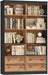 71" Tall Bookshelf with 4 Drawers Large Bookshelf Office Bookcase | 6-Tier Double Wide Bookshelves and Bookcases with Storage, Tall Bookshelf Standing Book Cabinet for Home Office, Brown/Black