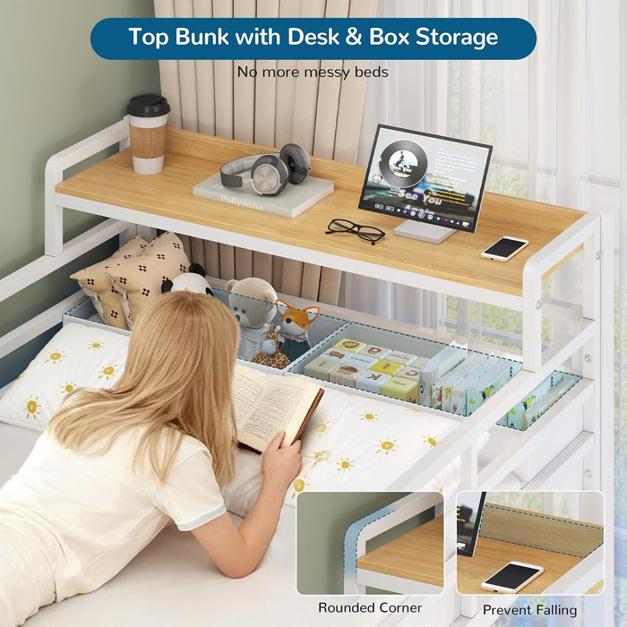 Triple Bunk Bed With BuiltInStorage Shelving White